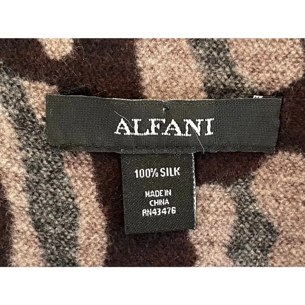 Alfani Brushed Silk Animal Print Scarf /Leopard Print Scarf with Fringe 66 x 12